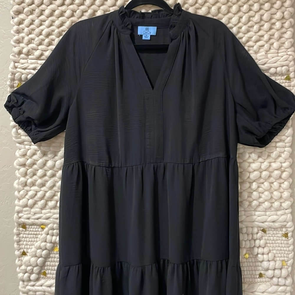 CeCe Black V-Neck Puff Sleeve Mini Dress